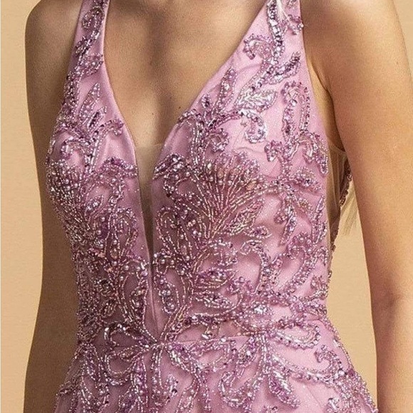 Mauve V-Neck Prom Dress Taylen Grey - Picture 2 of 10